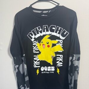 Hybrid Apparel Black Long Sleeve Pikachu Graphic Tee with Yellow Accents